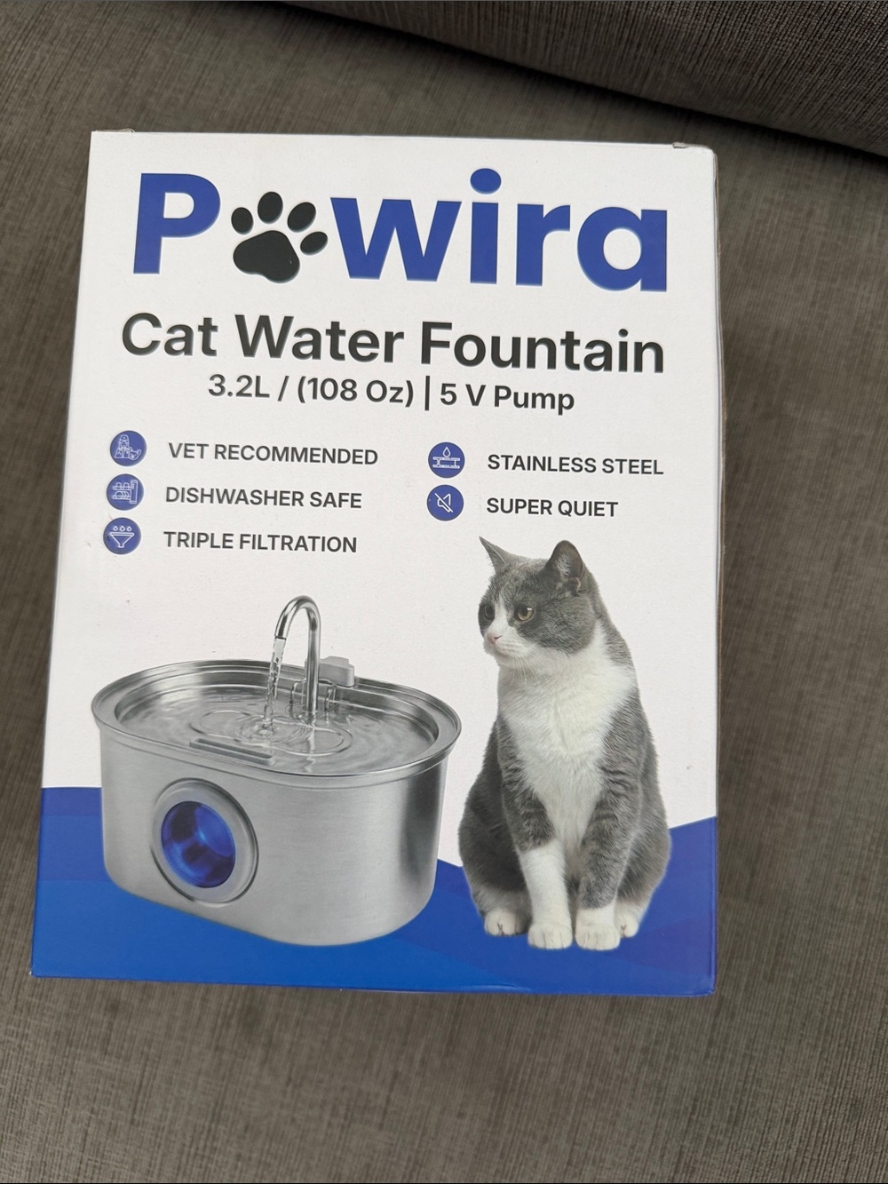 Stainless Steel Cat Water Fountain - Silver